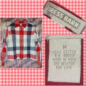 Dressbarn Red/White/Multiclr Plaid Print Soft Woven Light Flannel Blazer Sz Med